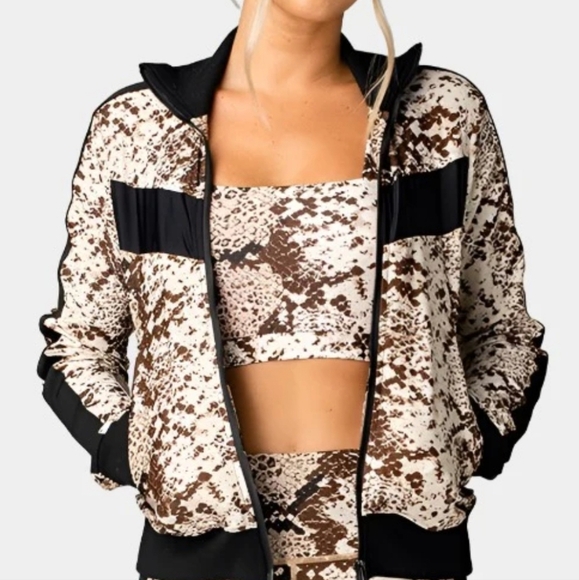 Buddy Love Vonn Elastic Track Jacket In Slither Brown & Black Snake Print Size M - Picture 1 of 13